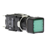 ปุ่มกดเด้งกลับหัวเรียบสี่เหลี่ยมพร้อมหลอดไฟ 16mm รุ่น D192KDY หน้าสัมผัส 1NO+1NC สีเขียว แบรนด์ EMAS