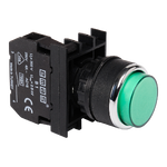 ปุ่มกดเด้งกลับหัวนูน 22mm. รุ่น B100HY หน้าสัมผัส 1NO สีเขียว แบรนด์ EMAS