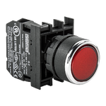 ปุ่มกดเด้งกลับหัวเรียบ 22mm. รุ่น B200DK หน้าสัมผัส 1NC สีแดง แบรนด์ EMAS