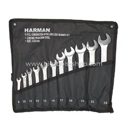 ฮาร์แมน : ชุดประแจแหวนข้างปากตาย 11 ตัวชุด Harman : Combination open & ring end spanner set 11 Pcs.