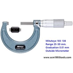 MITUTOYO มิตูโตโย 103-138 ไมโครมิเตอร์วัดนอก 25-50mm. ญี่ปุ่น คุณภาพดี Outside Micrometer