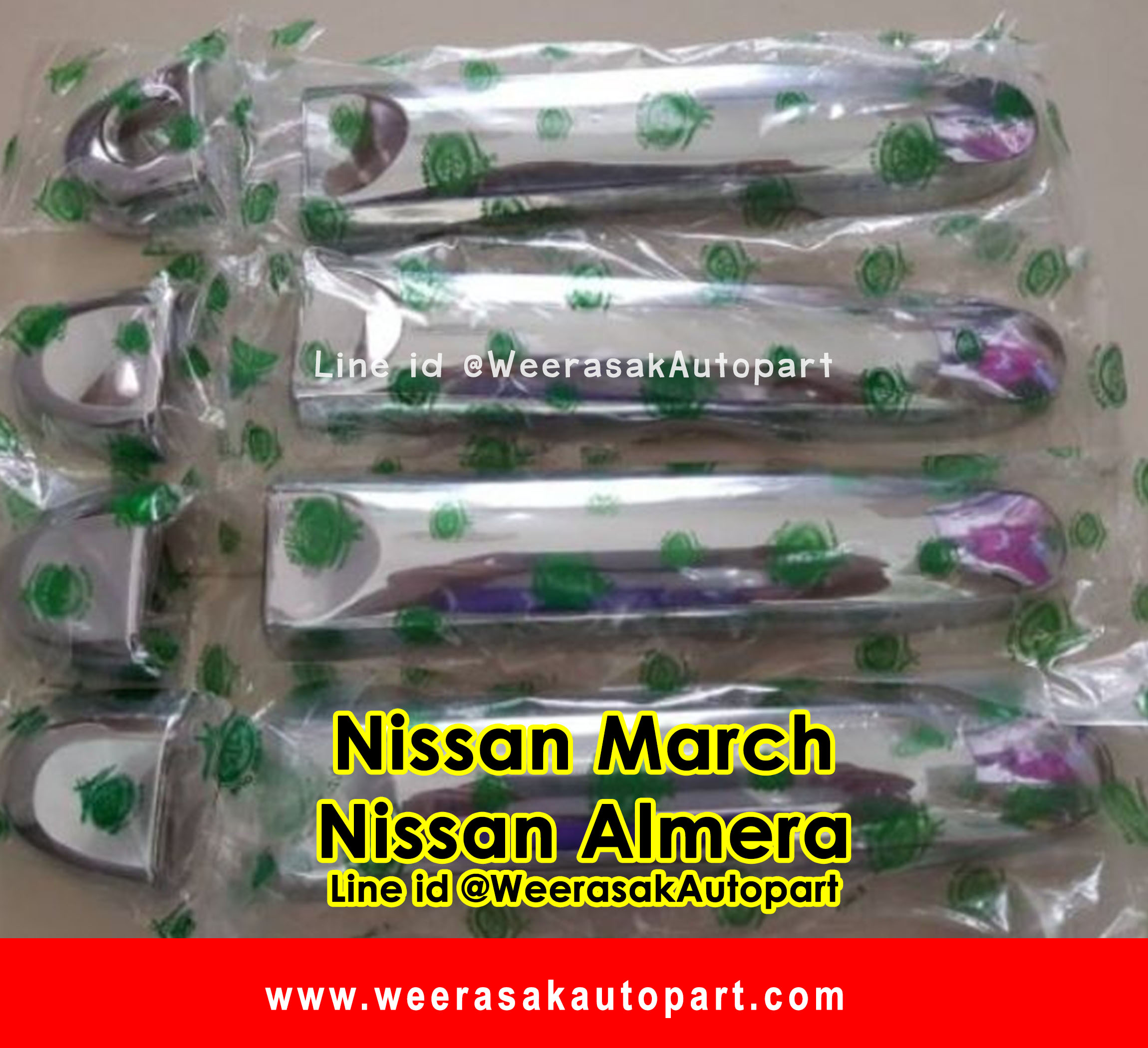 ครอบมือจับ Nissan March&Almera ครอบมือเปิดประตู นิสสัน มาร์ชและอัลเมรา ปี 2012-2018 รุ่นไม่ TOP (สีเงิน)(ใช้เทปกาว 3M)