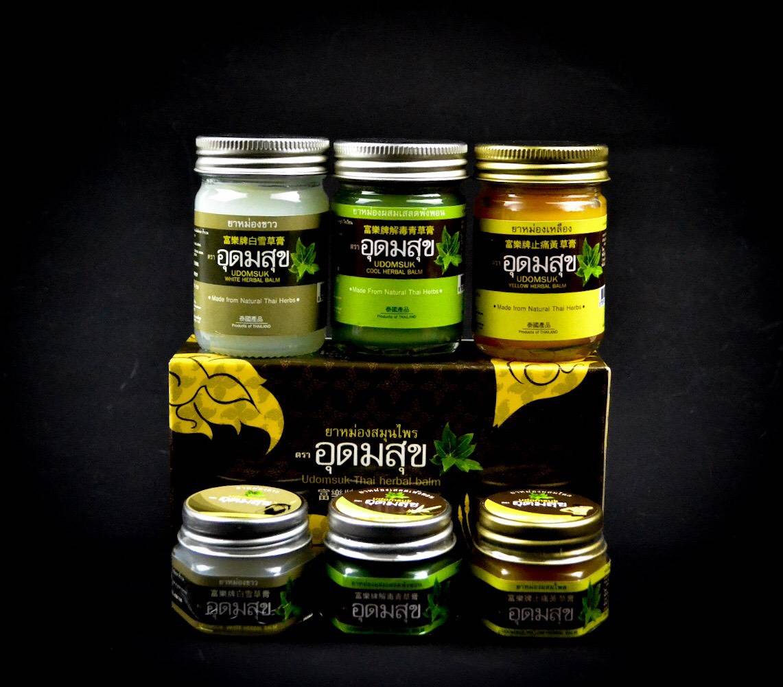 ชุดยาหม่องอุดมสุขสมุนไพร 3 สี (Udomsuk Tricolor Herbal Balm Set)