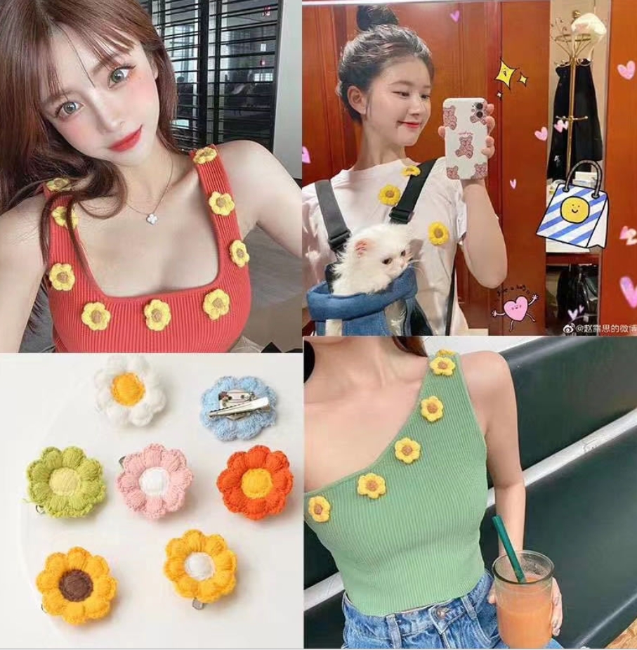 กิ๊บติดผมปากเป็ด ติดดอกไม้ถักโครเชต์ และ มีเข็มกลัด สามารถใช้ติดเสื้อได้ ขายส่ง แพ็ค 10 ชิ้น