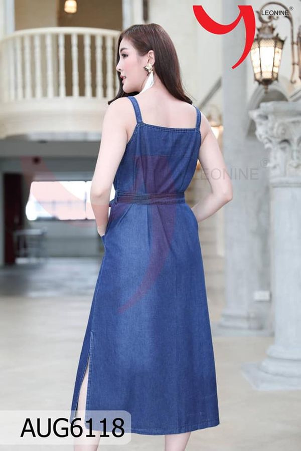 Free size มินิเดรสยีนส์สายเดี่ยวโชว์ไหล่ เดรสผ้านิ่ม สวย ใส่สบาย มิก&แมท กับเสื้อยืดด้านในก็ได้