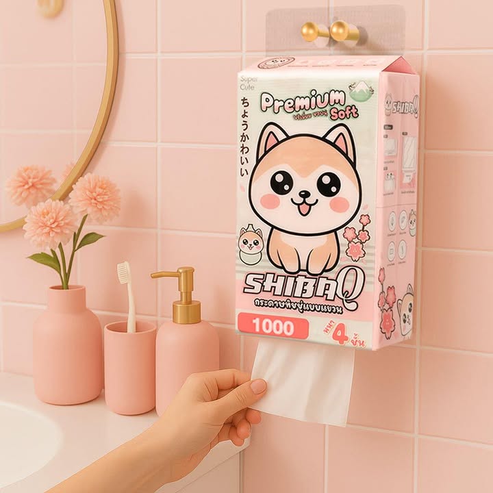 ทิชชู่ 𝐒𝐇𝐈𝐁𝐀𝐐 ซองชมพู 4 ชั้น 1,000 แผ่น แบบแขวน เยื่อไม้ธรรมชาติ ซองชมพู น้ำเงิน