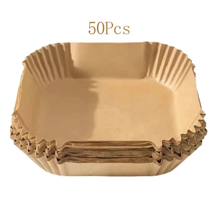 กระดาษรองหม้อทอดไร้น้ํามัน กระดาษรองทอด Air Fryer Liner 50 แผ่น แพค กลม เหลี่ยม