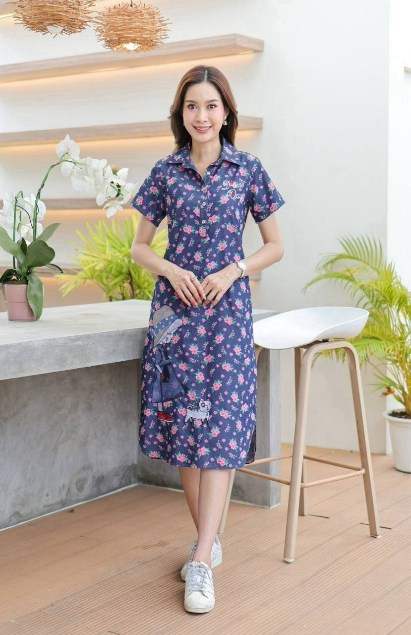ชุดยีนส์ #8772 เดรสยีนส์พิมพ์ลายสวยพร้อมปักลายเด็กผู้หญิงน่ารักมาก ผ้ายีนส์แท้เนื้อนิ่มแบบสวย ใส่สบายส่ได้หลายโอกาส