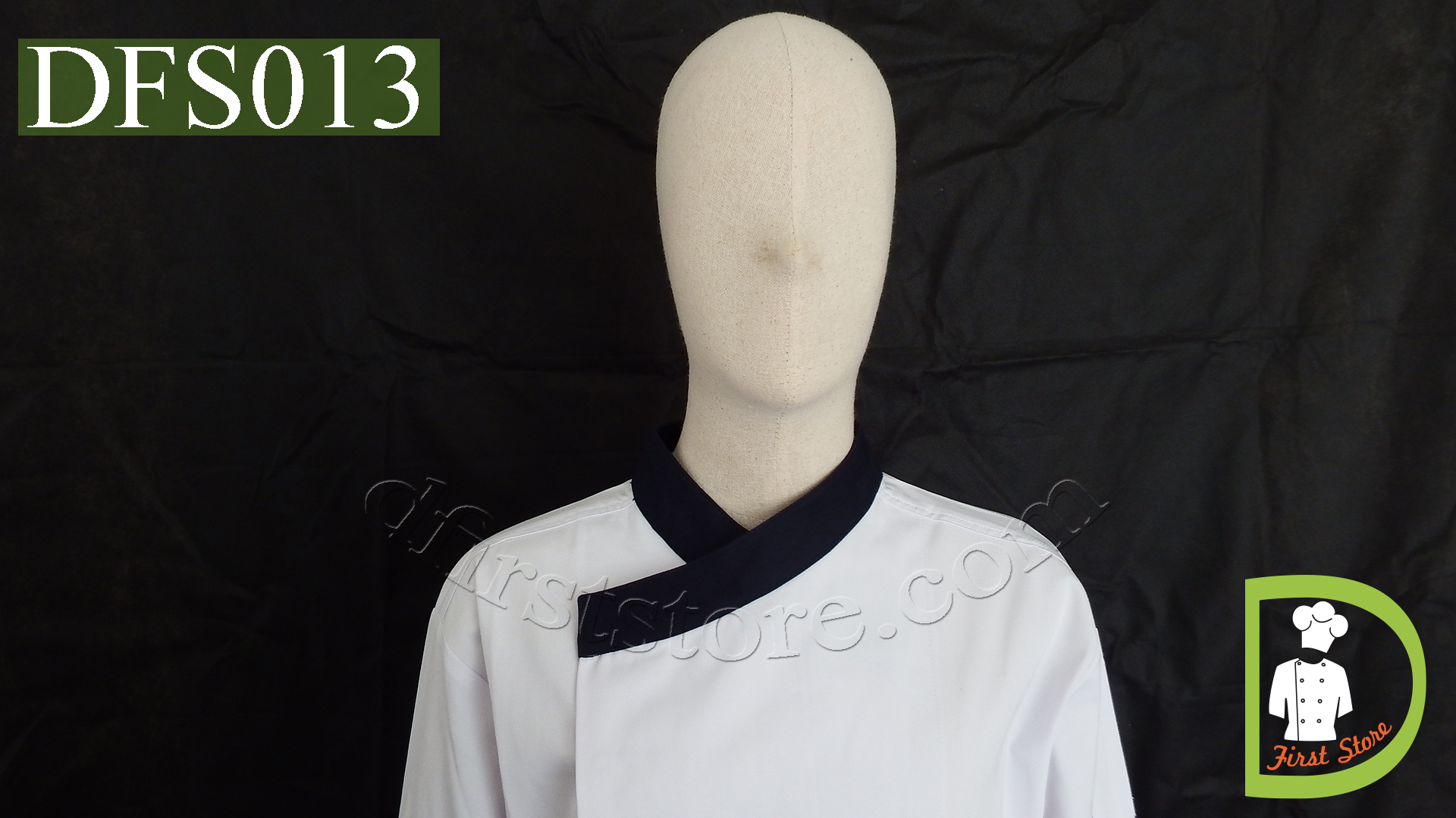 DFS013 Chef Uniform ชุดเชฟสากล (white with black, สีขาว)