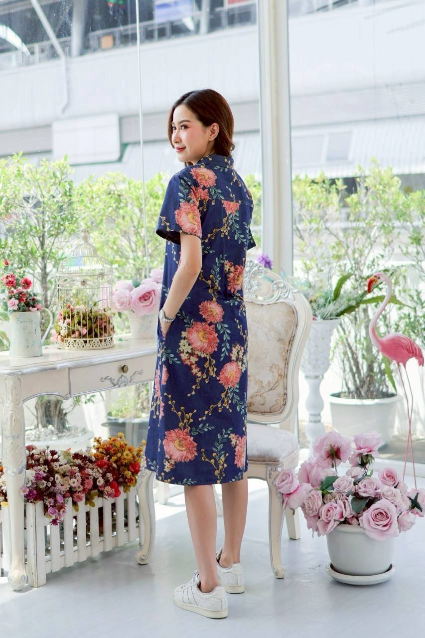ชุดยีนส์ #8765 เดรสยีนส์พิมพ์ลายสวยหรู ผ้ายีนส์แท้เนื้อนิ่มแบบสวย ใส่สบายส่ได้หลายโอกาส