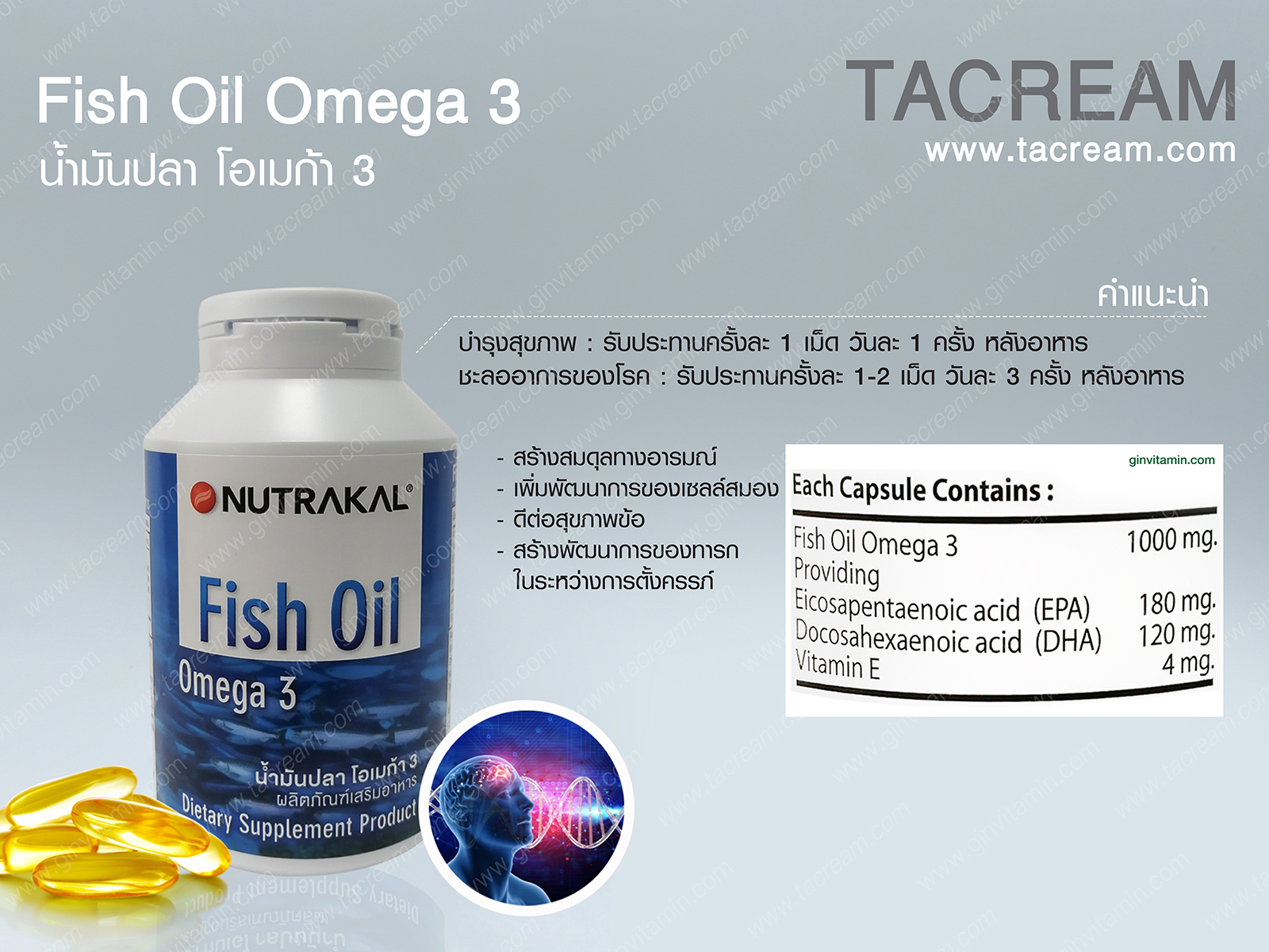 Nutrakal Fish Oil Omega-3 น้ำมันปลา นูทราคอล โอเมก้า-3 (90เม็ด/ขวด)