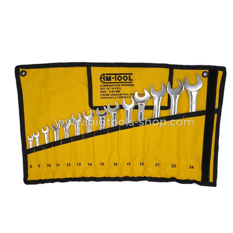 AM-TOOL : ชุดประเเจแหวนข้างปากตาย 14ตัวชุด ขนาด 8-24 มม. AM-TOOL : Combination Spanner Set 14 Pcs. 8-24 mm.