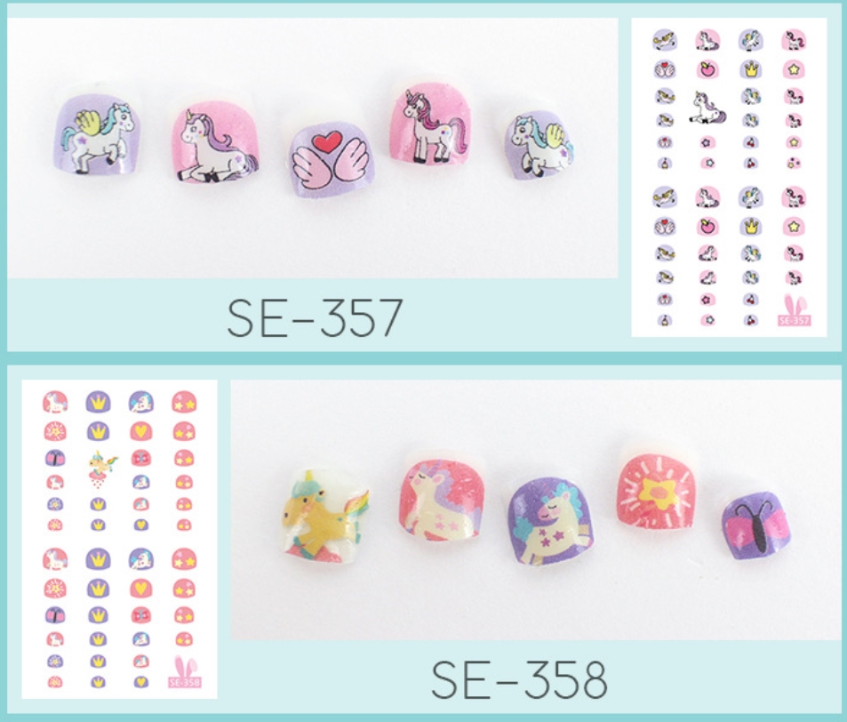 สติ๊กเกอร์ติดเล็บ แบบเต็มเล็บ สำหรับเด็ก หรือผู้ใหญ่ที่มีหน้าเล็บสั้น เซต 10 ชุด แบบตามรูป