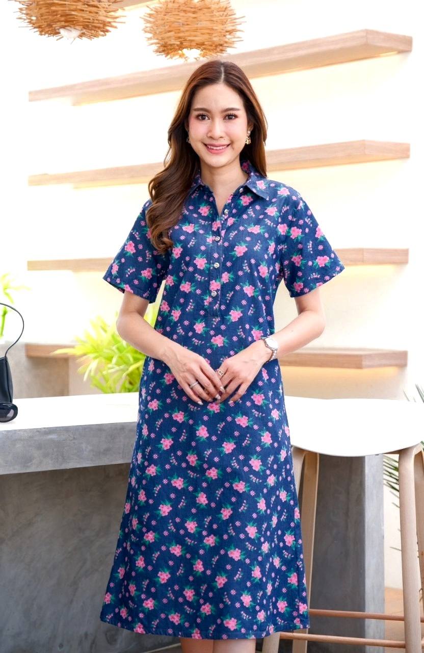 ชุดยีนส์ #8773 เดรสยีนส์พิมพ์ลายสวยหรูท้้งตัว ผ้ายีนส์แท้เนื้อนิ่มแบบสวย ใส่สบายส่ได้หลายโอกาส
