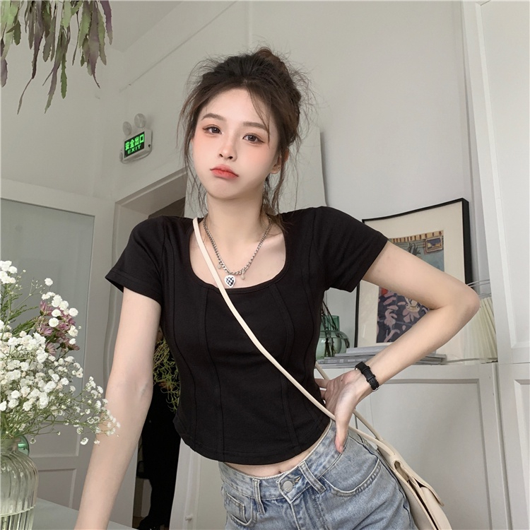 เสื้อผ้าแฟชั่นผู้หญิง เสื้อยืด แขนสั้นลายก้างปลา ผู้หญิง Bm แขนสั้นบางหวานและเผ็ด bella 002