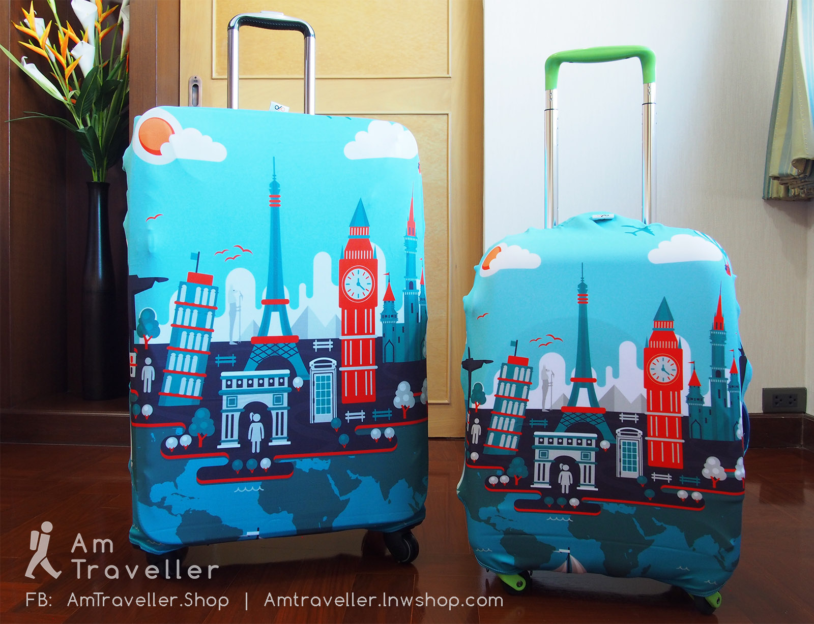 ผ้าคลุมกระเป๋าเดินทาง ลาย SKY CITY (รุ่นซิป ผ้าหนา)
