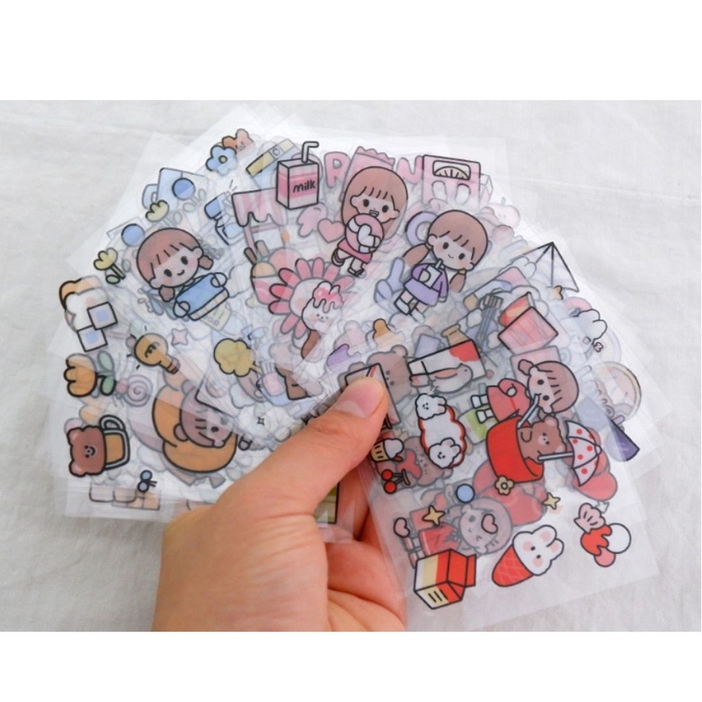 STICKER CUTE DIY สติกเกอร์ การ์ตูน น่ารัก ตกแต่ง ไดอารี่ โทรศัพท์ ไดคัท ใส PVC PET กันน้ำ DIY