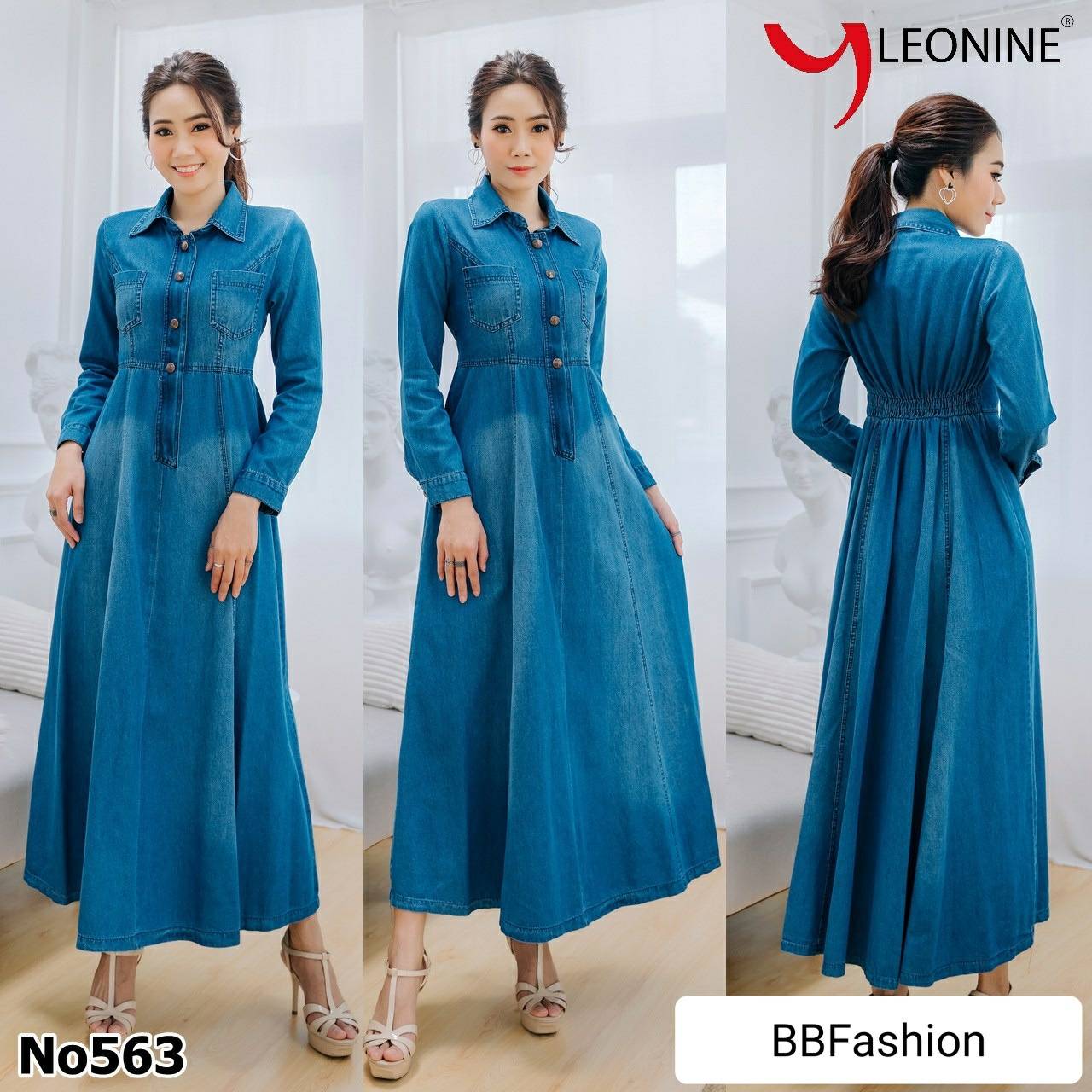เดรสยีนส์ NO563-36 ผ้ายีนส์แท้เนื้อนิ่มไม่หนา แบบสวย ใส่สบาย