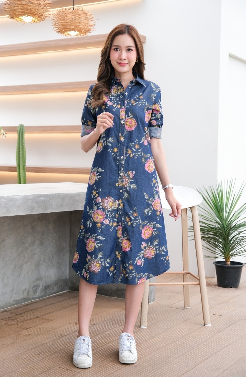 ชุดยีนส์ #8590 (2) แบบสวยพิมพ์ลายดอกไม้สวยหวาน ผ้ายีนส์เนื้อนิ่มไม่หนา ใส่สบาย สินค้าขายดี