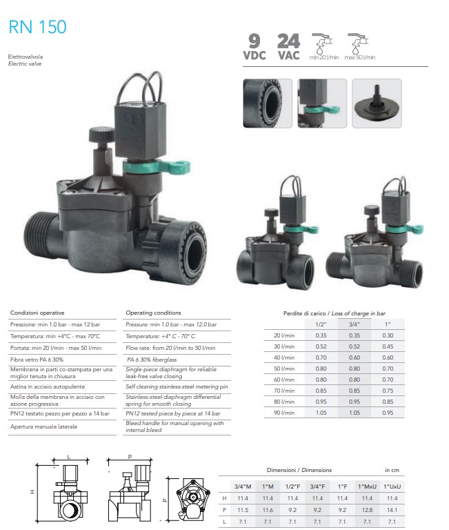 วาล์วไฟฟ้าโซลีนอย 1/2 นิ้ว (4 หุน) ไฟคอยล์ AC 24V ยี่ห้อ Rain อิตาลี
