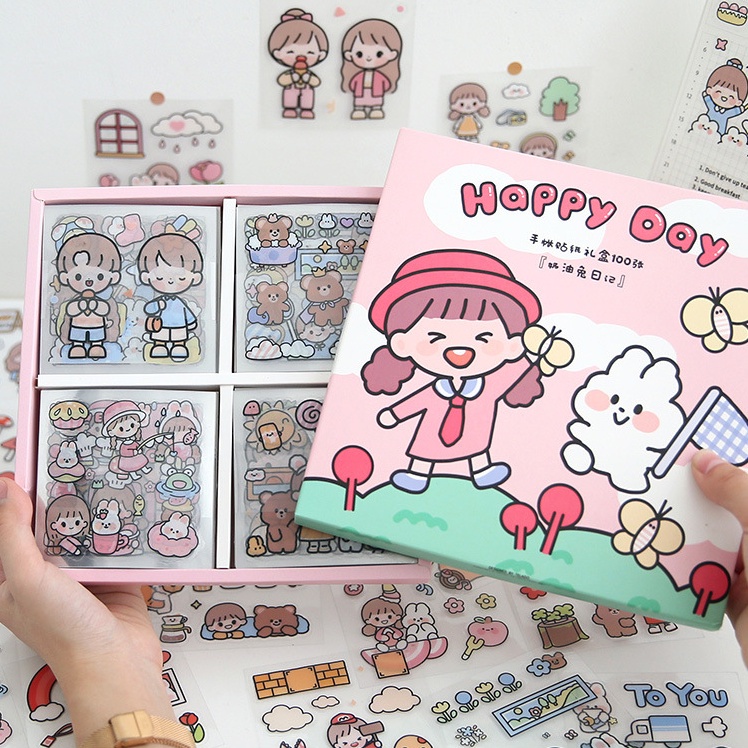 STICKER CUTE DIY สติกเกอร์ การ์ตูน น่ารัก ตกแต่ง ไดอารี่ โทรศัพท์ ไดคัท ใส PVC PET กันน้ำ DIY