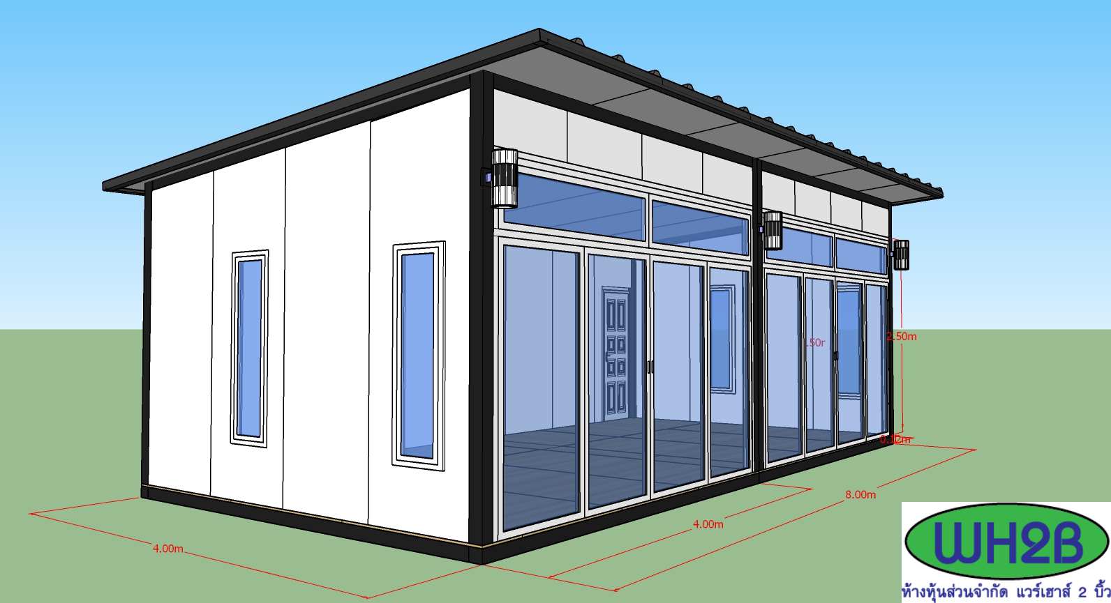 บ้านสำเร็จรูป บ้านน็อคดาวน์ สร้างออฟฟิศ ขนาด4.00x8.00 เมตร