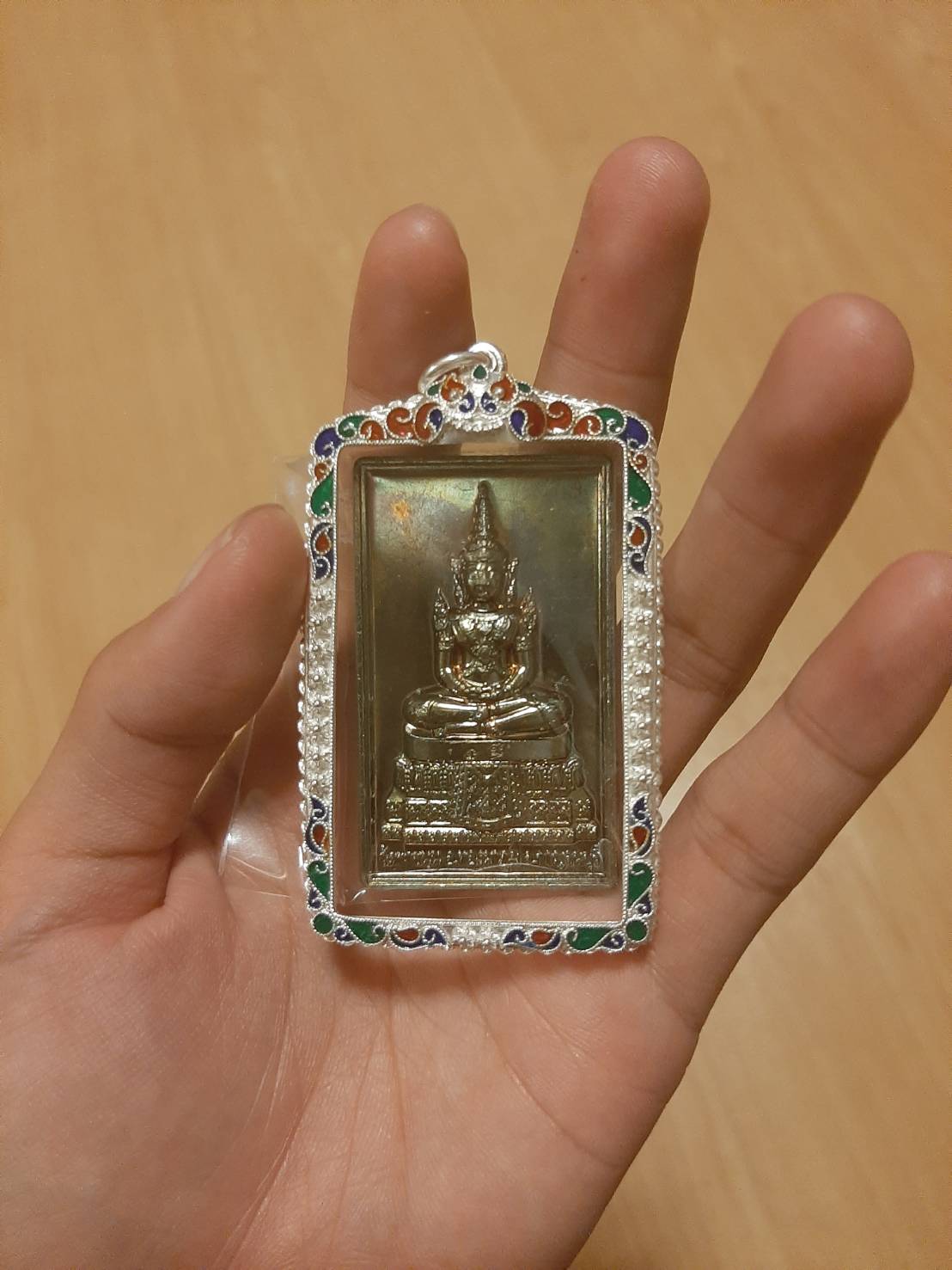 กรอบเงินลงยา พระสมเด็จเนื้อเขียวเหล็กไหล (นำไปเลี่ยมเอง) วัดท่าขนุน ปี 63