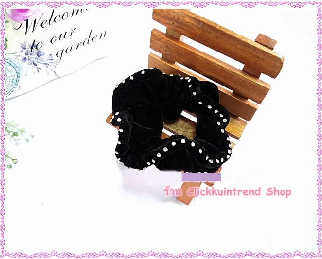 โดนัดรัดผม ผ้ากำมะหยี่ สีดำ ประดับเพชร เส้นผ่าศูนย์กลาง 11 ซ.ม. ขายส่ง เซต 10 ชิ้น