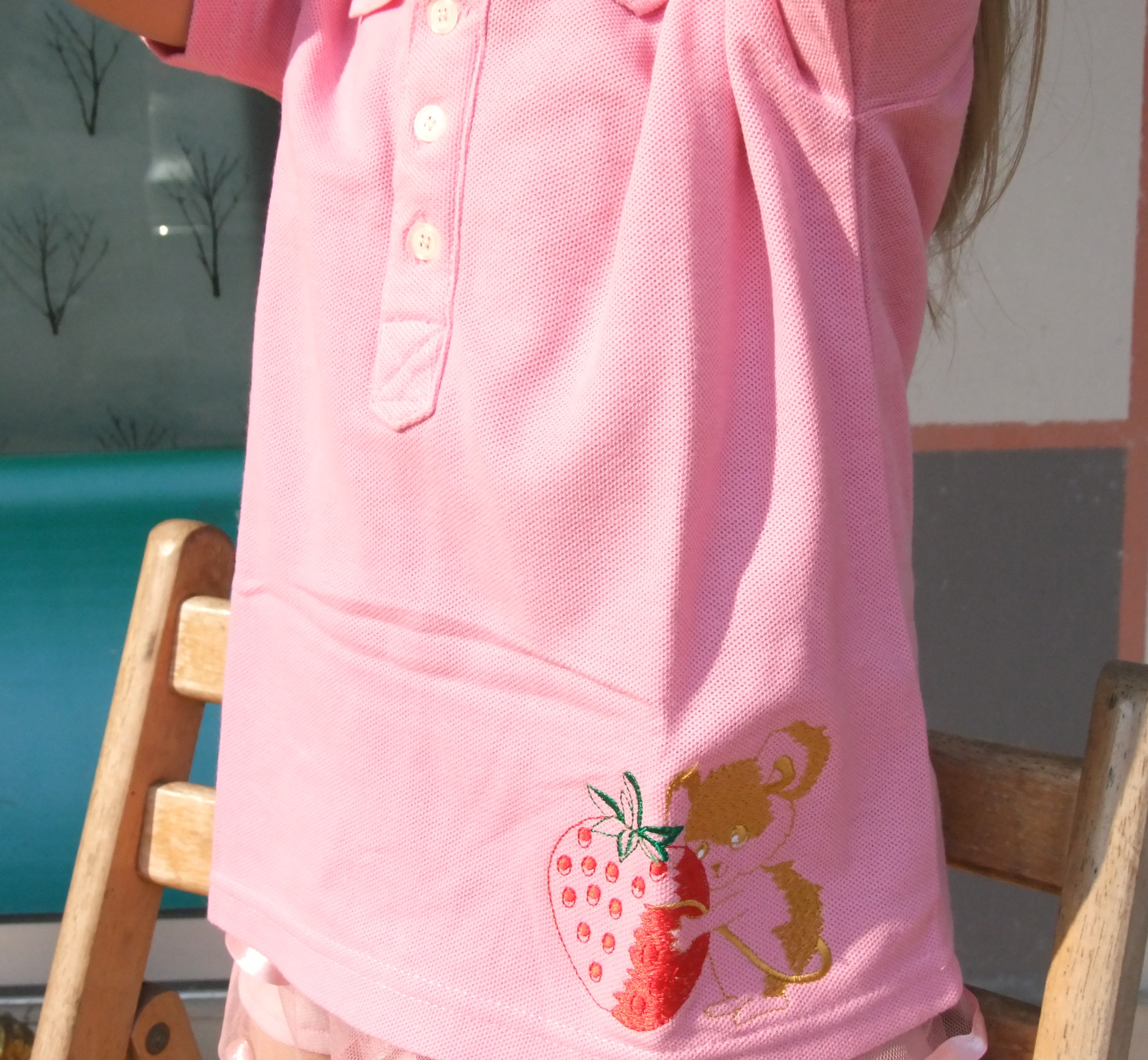 เสื้อโปโลเด็กสีชมพูเนื้อผ้าคอตต้อน