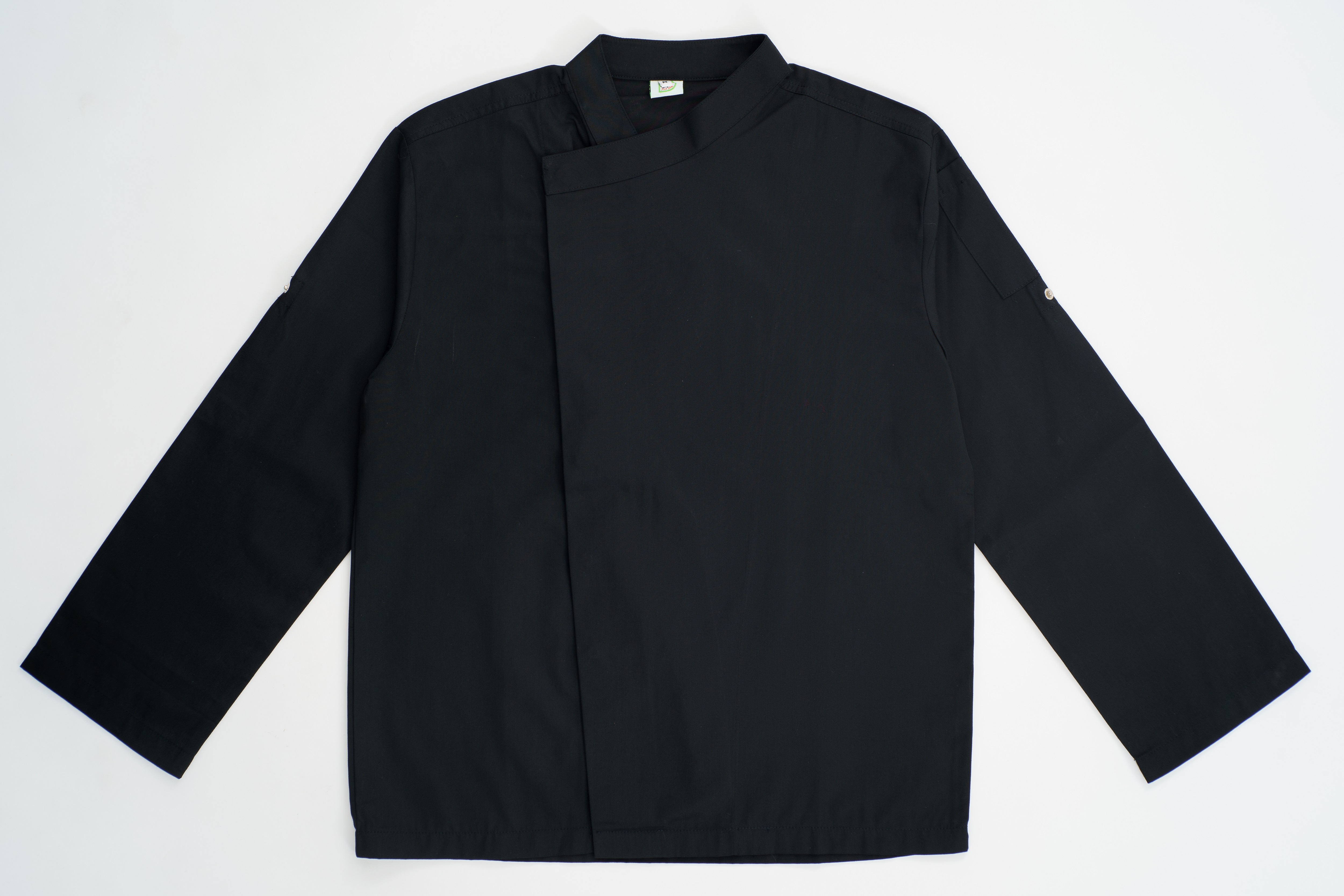 DFS013 black Chef jacket with hidden snap button เสื้อเชฟสากล สีดำ กระดุมแป็กซ่อน