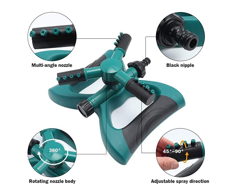 สปริงเกอร์รดน้ำสนามหญ้า ฉีดไกล ปรับมุมได้ ย้ายได้ 3 แขน ฐานสี่เหลียม ตัวต่อสวมเร็ว ส่งจากประเทศไทย