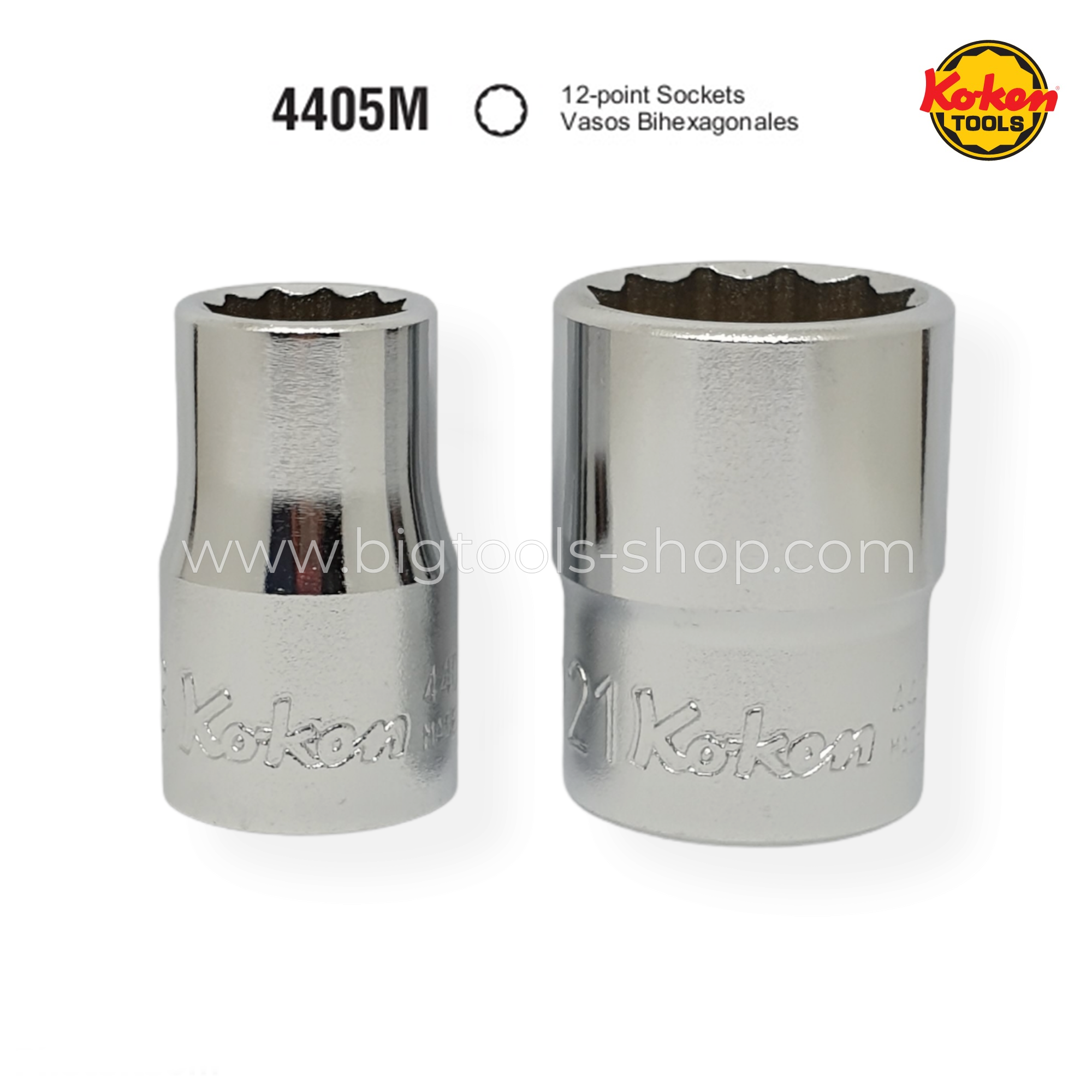 โคเก้น : ลูกบล็อก "สั้น" สีขาว รู 1/2" 12 เหลี่ยม Koken : 1/2"DR. 12PT Metric Standard Hand Socket (4405M)