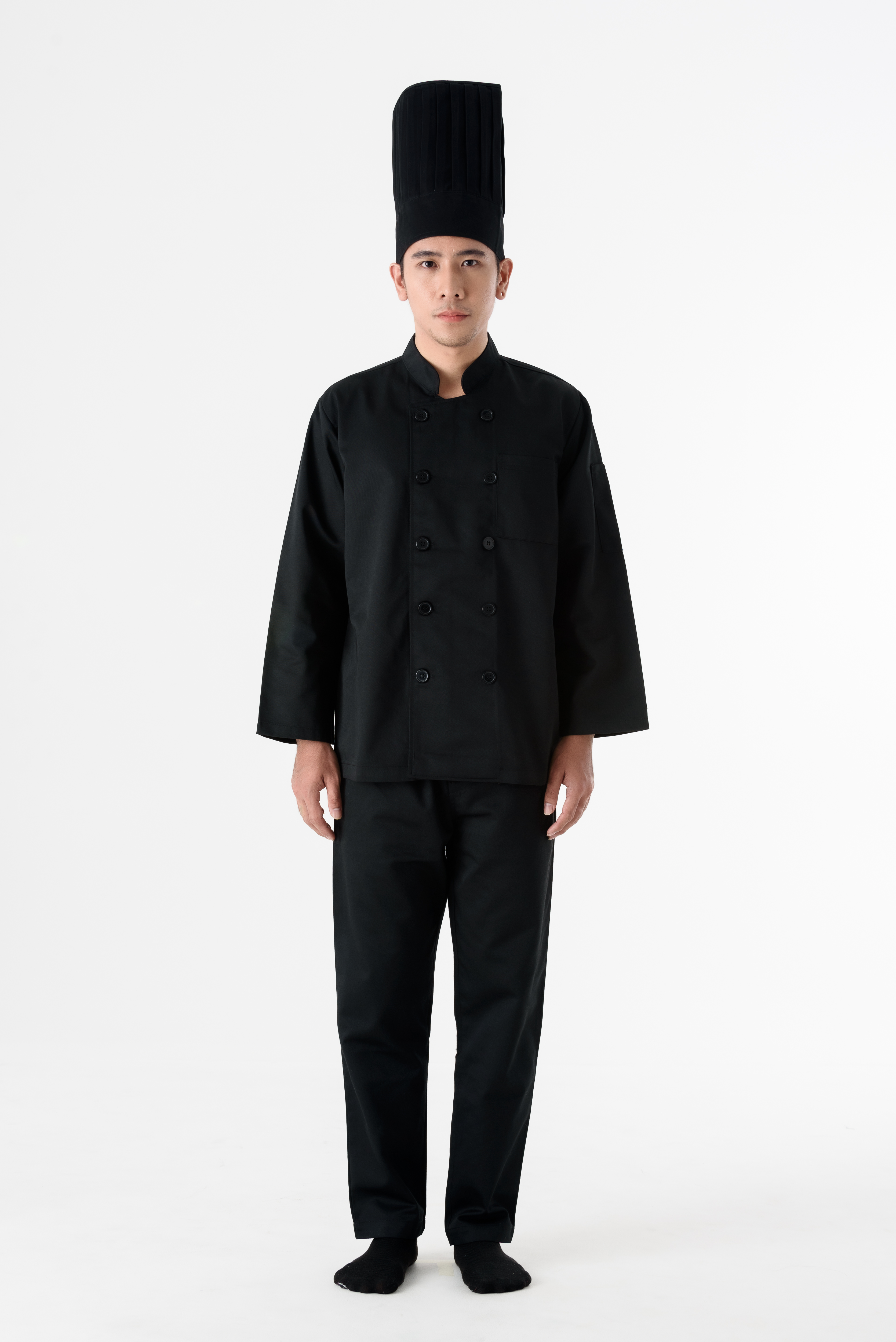 DFS001 black Chef jacket เสื้อเชฟสากล สีดำ (black,สีดำ)