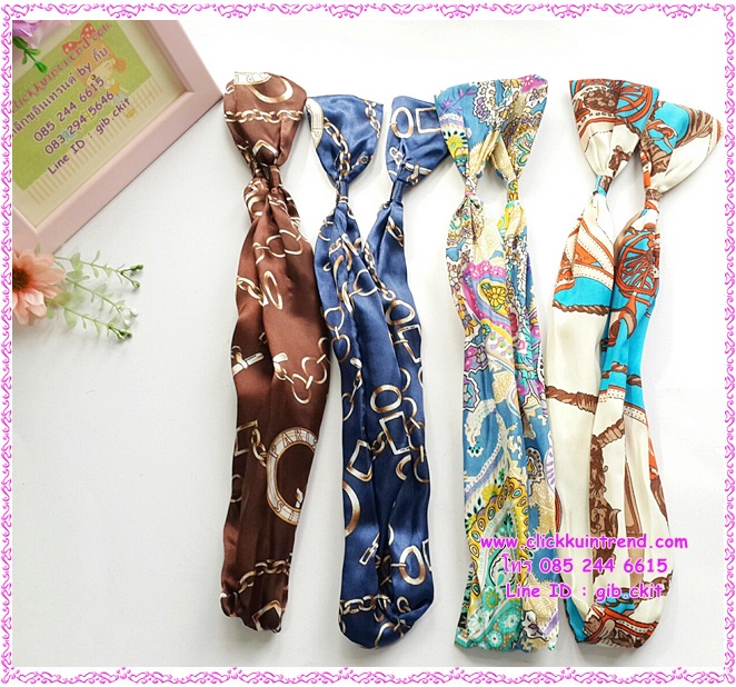 ผ้าคาดผม แบบ ปลายรวบจั๊มเป็นโบ ด้านในเป็นเส้นลวด ขายส่ง เซต 10 ชิ้น ลายผ้าตามรูป