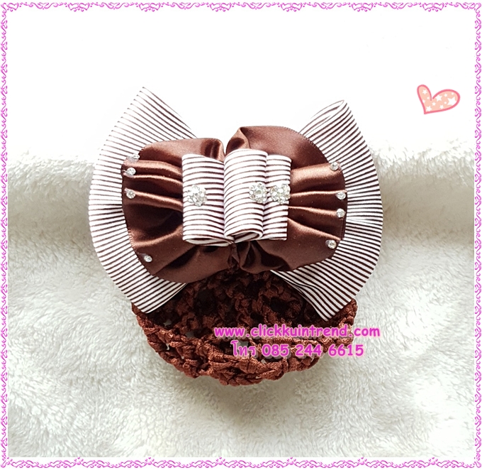 เน็ตโบพยาบาล คลุมผมเกล้า แบบเชือกถักตาข่าย ติดเพชร ไม่มีผ้าคลุมตาข่าย (กรุณาเลือกสีเน็ต)