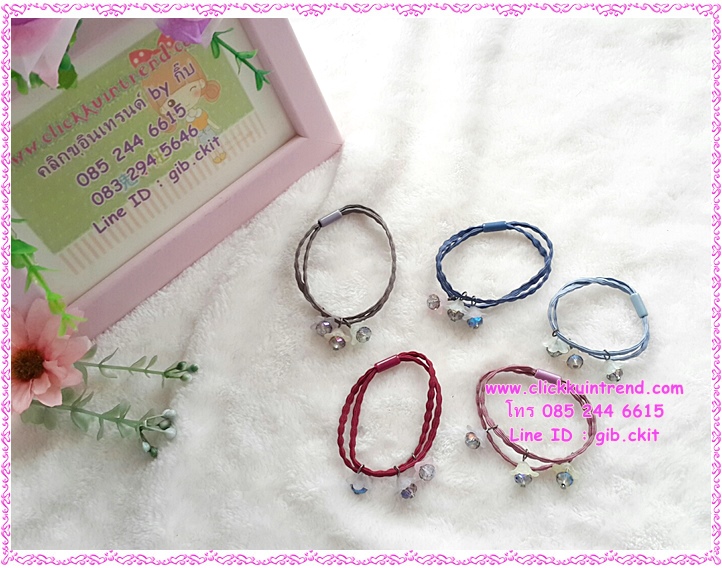 *ล้างสต็อก*ยางรัดผม สีหวาน เส้นหยัก ร้อยดอกไม้คริสตัล ขายส่ง เซต 10 ชิ้น