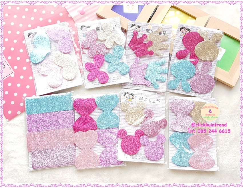 ที่ติดผม แผ่นแปะผม แบบ ตีนตุ๊กแก ลายการ์ตูน (ในห่อมี 4 ชิ้น) ขายส่ง แพ็ค 10 ห่อ (มี 8แบบ คละสี)