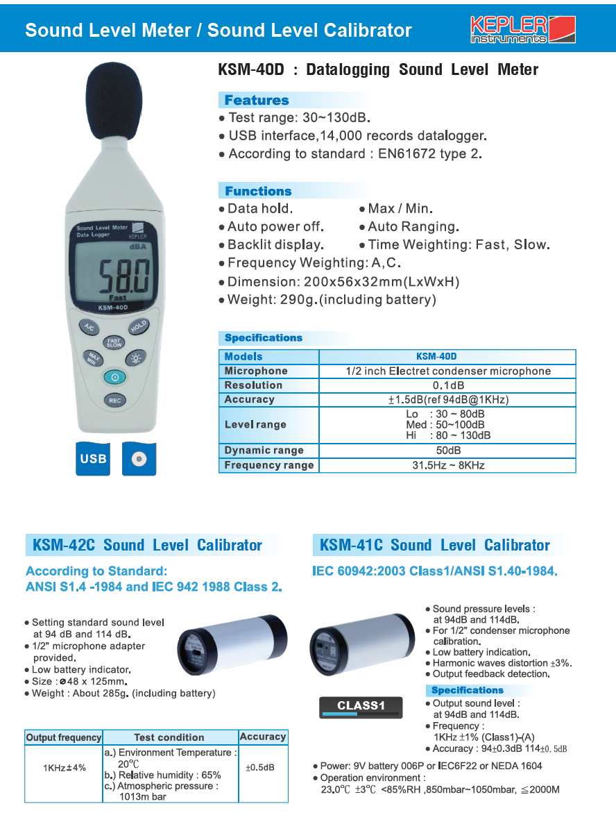 เครื่องวัดระดับเสียง KEPLER รุ่น KSM-40D