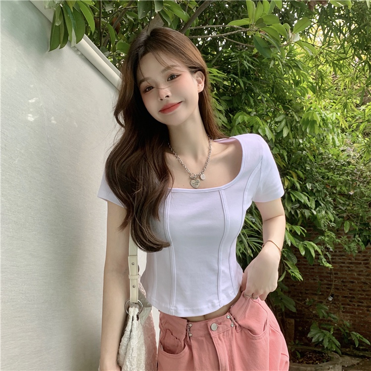 เสื้อผ้าแฟชั่นผู้หญิง เสื้อยืด แขนสั้นลายก้างปลา ผู้หญิง Bm แขนสั้นบางหวานและเผ็ด bella 002