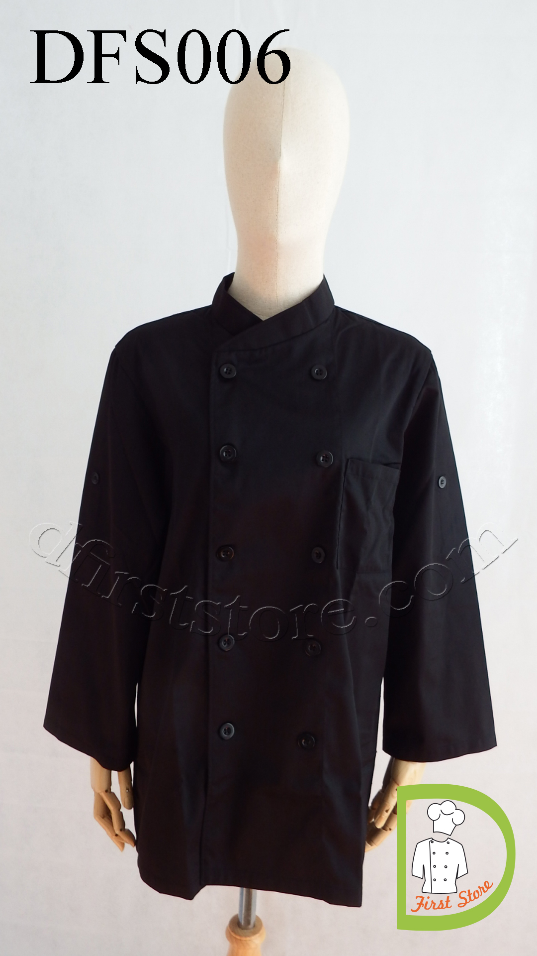 DFS001 black Chef jacket เสื้อเชฟสากล สีดำ (black,สีดำ)