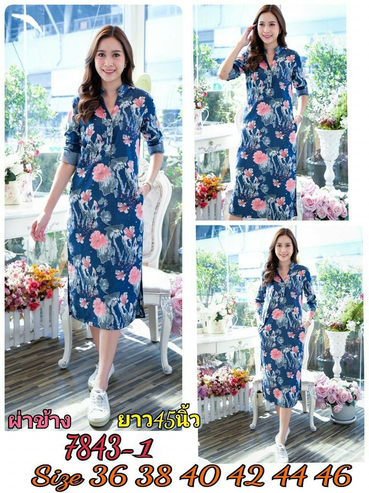 ชุดยีนส์ 7843-1 (2/4)ชุดยีนส์ ผ้ายีนส์แท้เนื้อนิ่มพิมพ์ลายดอกไม้สวยมาก ใส่สบาย ไม่ร้อน เนื้อผ้าดี แบบสวย ใส่ได้หลายโอกาส