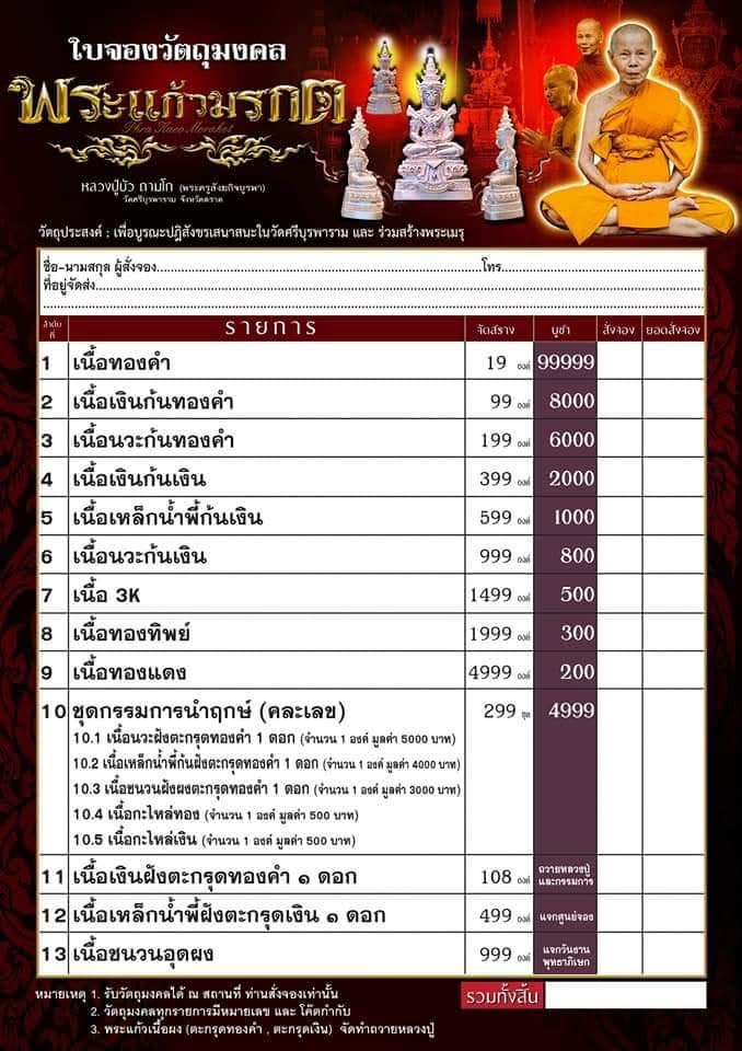 พระแก้วมรกต กะไหล่เงิน แยกชุดกรรมการ 1 ใน 299 หลวงปู่บัว วัดศรีบูรพาราม