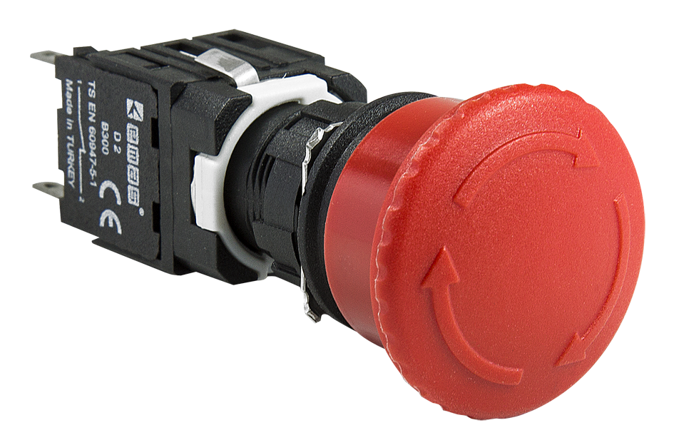 ปุ่มกดฉุกเฉิน (Emergency Stop) 16mm. รุ่น D200YE30K หน้าสัมผัส 1NC แบรนด์ EMAS
