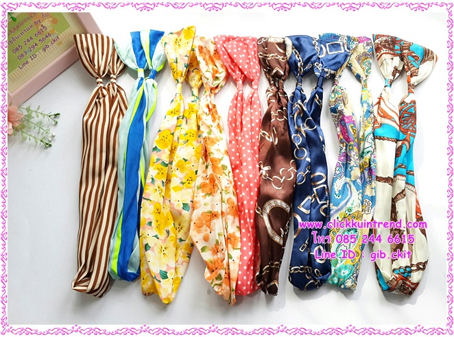 ผ้าคาดผม แบบ ปลายรวบจั๊มเป็นโบ ด้านในเป็นเส้นลวด ขายส่ง เซต 10 ชิ้น ลายผ้าตามรูป