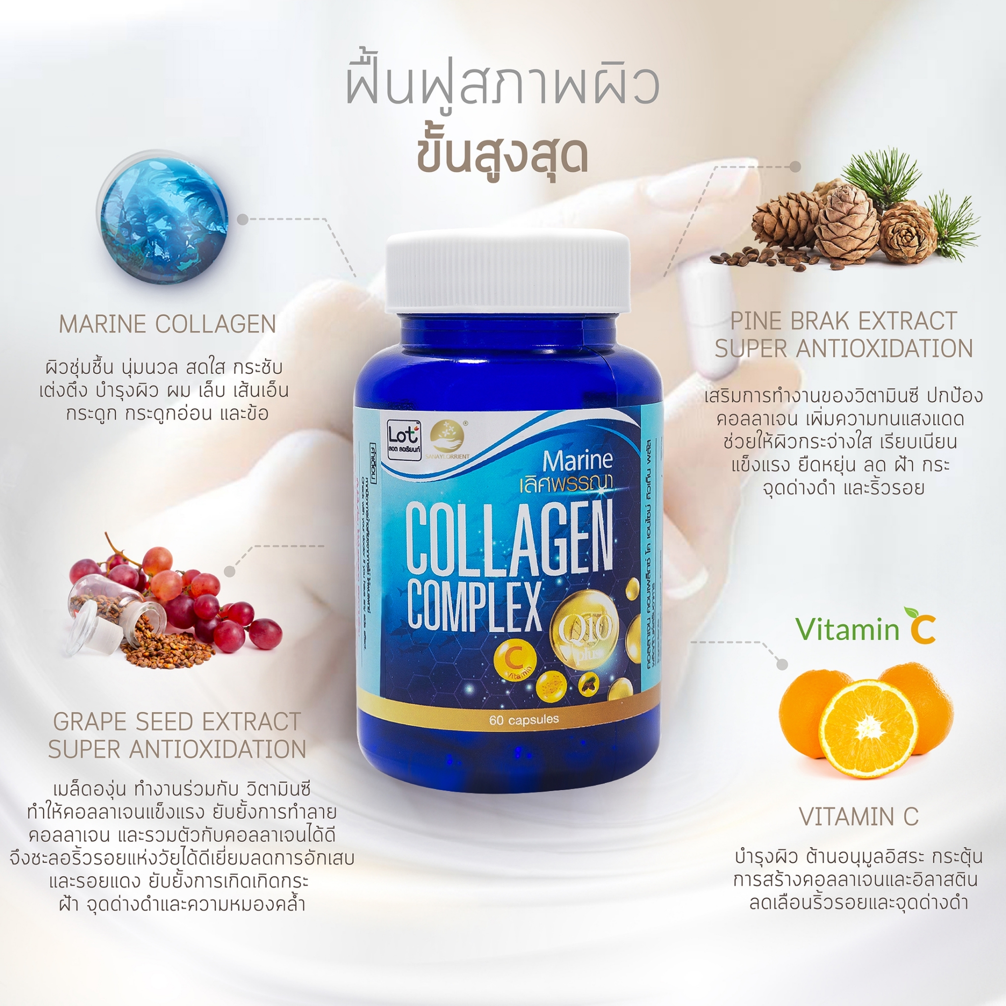 ผลิตภัณฑ์เสริมอาหาร คอลลาเจน คอมเพล็กซ์ ตรา ลอต(*2ขวด) Collagen Complex Dietary Supplement Product LOT Brand (*2box). /LOT ลอต ลอเรียนท์, SANYLORRIENT