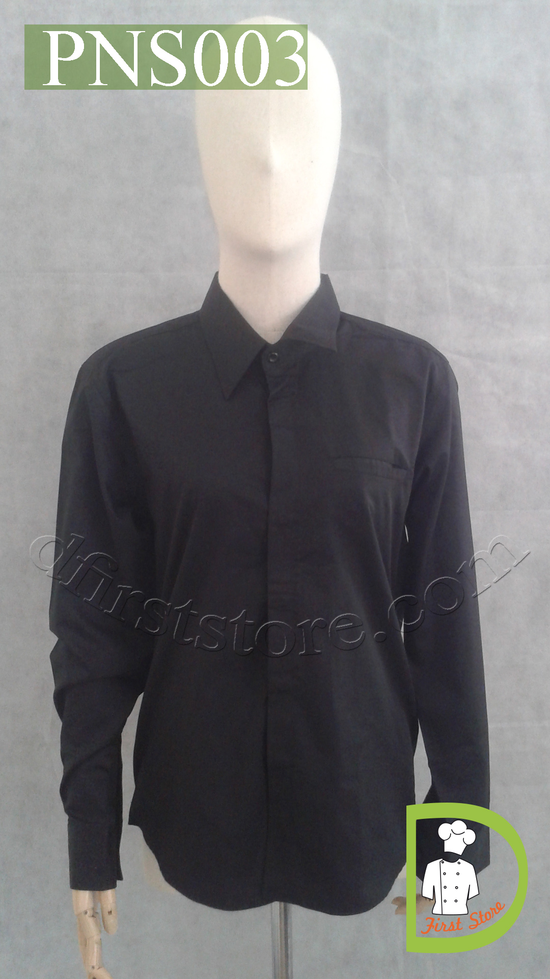 PNS003 ชุดพนักงานเสริฟ เสื้อเชิ๊ต กระดุมซ่อน สีดำ Black Shirt hidden buttons