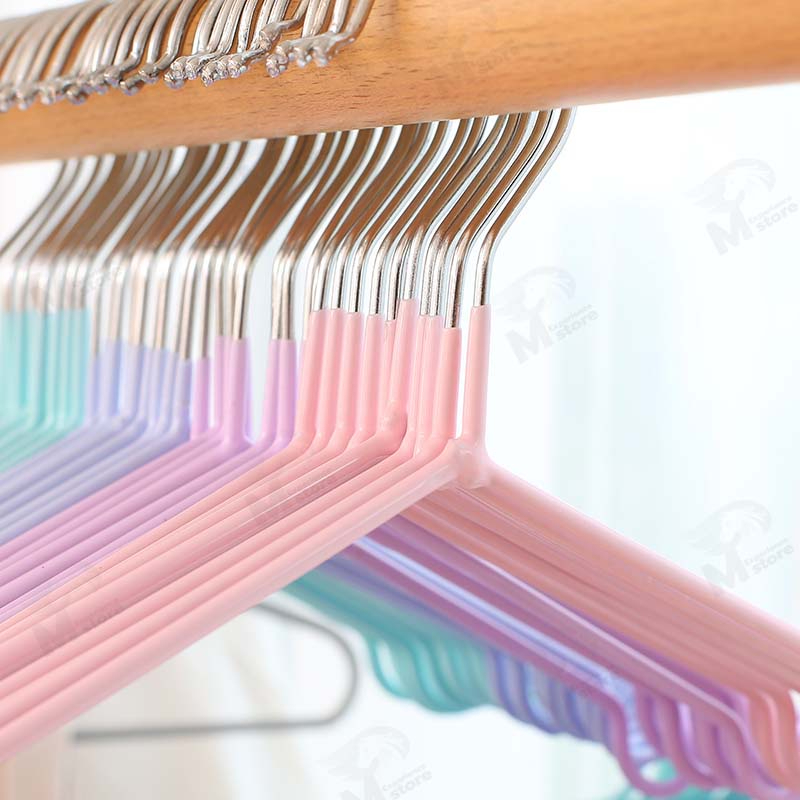 ไม้แขวนเสื้อ ไม้แขวนสแตนเลส เคลือบซีลีโคนกันลื่น 2ขนาด ผู้ใหญ่ 40cm*20cm เด็ก 30cm*18cm สีพาทเทล