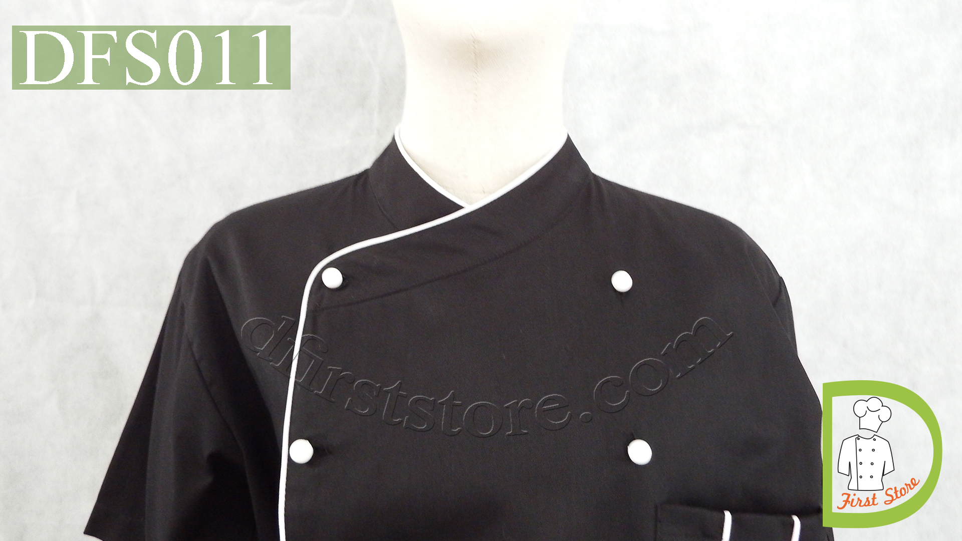 DFS011 Chef Uniform ชุดเชฟสากล (black with white piping and white buttons, สีดำ)