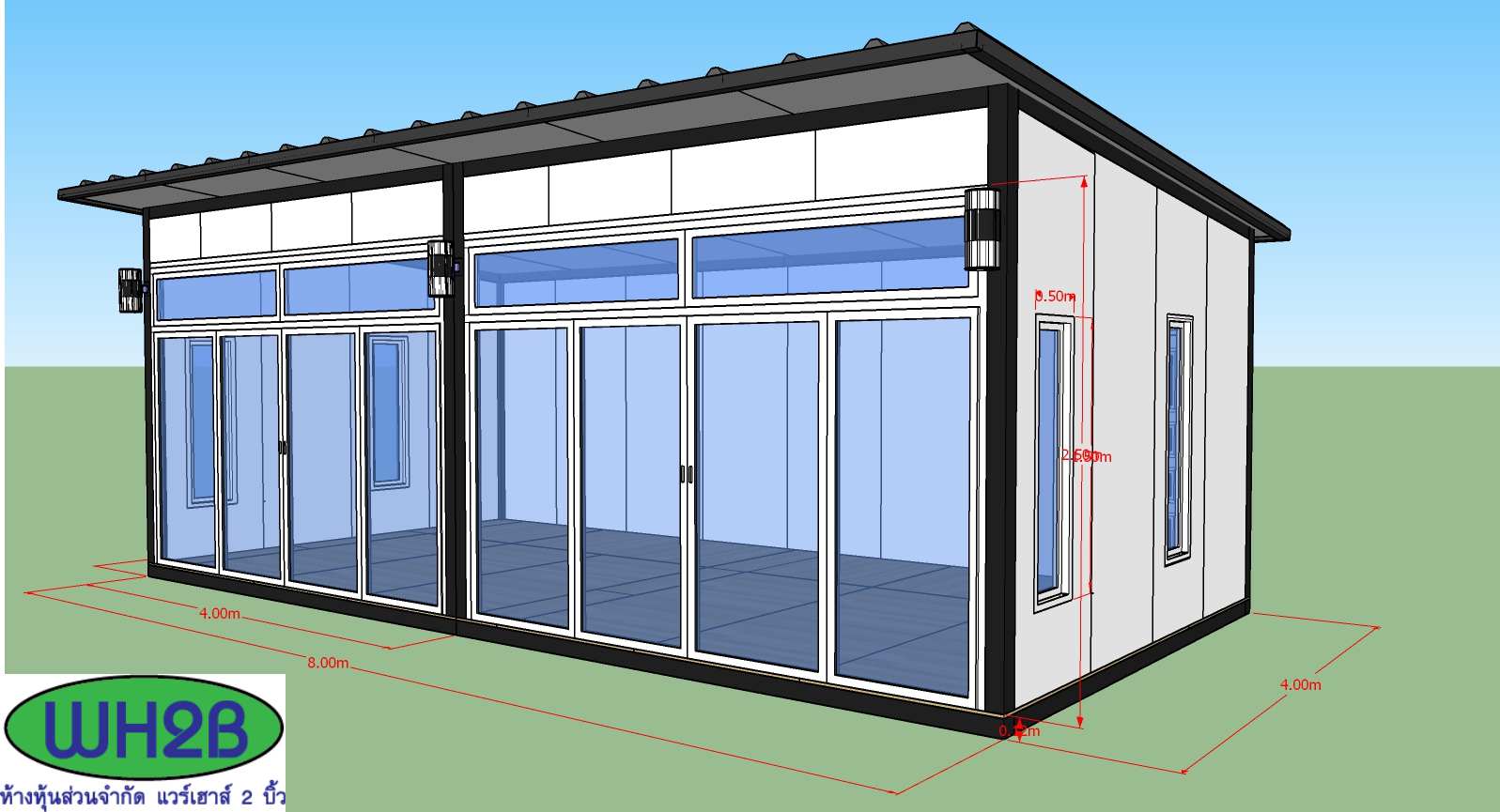 บ้านสำเร็จรูป บ้านน็อคดาวน์ สร้างออฟฟิศ ขนาด4.00x8.00 เมตร