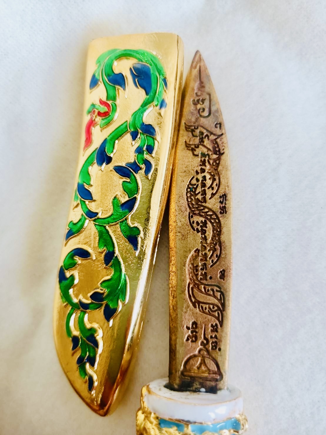 มีดมนต์นาคาพญาอนันตนาคราช 3 นิ้ว(พิธีฝ่าวิกฤติ เลื่อนยศ ยกฐานะ) โลหะลงสีทั้งด้ามและปลอก